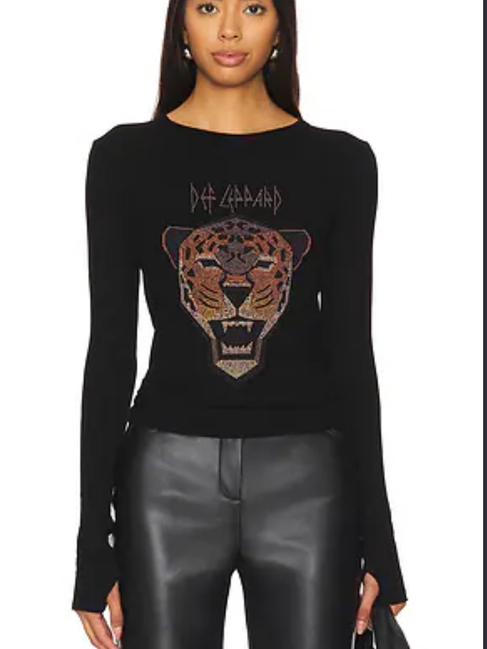 Lauren Moshi Def Leppard Rhinestone Long Sleeve Tee Size medium